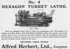 ALBERT HERBERT LTD Coventry No4 Hexagon Turret Lathe-Old Engineering Advert 1909
