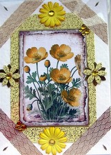 Yellow Buttercup Flowers Hand Crafted Decoupage Greeting Card - Blank (2930a)