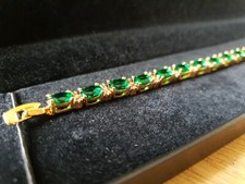 Yellow Gold Finish Green emerald oval cut tennis bracelet gift boxed free post