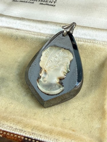 Vintage hematite glass cameo - glass,