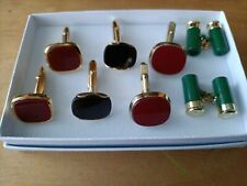 4 sets gold tone cufflinks - 2 red, one black, 1 mini green shotgun cartridges