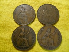 4 x British Old Penny coins