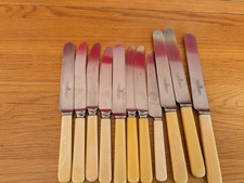 Vintage Dinner Knives x 10. Faux Bone Handle. Large. Mixed Mismatched.