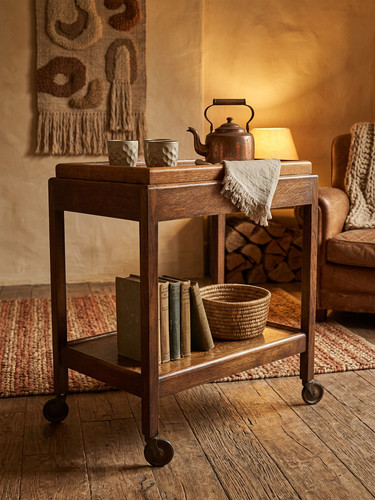 Antique oak drinks - tea, trolley