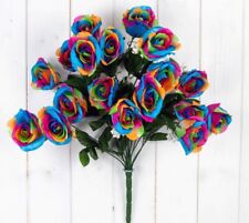 Artificial Rainbow Harlequin Rose Flower Bush - 18 Heads