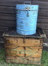 Vintage, Indian, Industrial Galvanised, Lidded Grain Storage Bin / Canister.