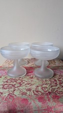 4 Vintage Frosted Glass Hollow Stem Sundae/Dessert Dishes Free P&P