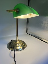 Vintage Style Brass Bankers Office Desk Table Light Lamp Green Shade Stand Retro