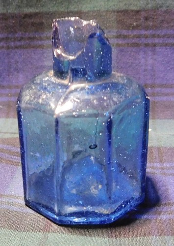 Antique blue glass octagonal