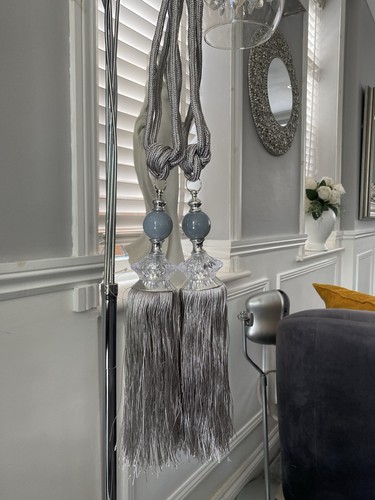 Pair silver tassel - silver, rope