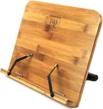 Bamboo Recipe Book Stand - Holder Adjustable Foldable for Desk Bed Kitchen - H&S