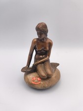 Vintage Fantasy Little Mermaid on Rock Copenhagen Bronze Statue Figurine Denmark