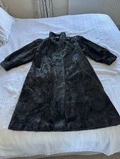 Vintage 1980s Black Couture Natur Mohair Alpaca Faux Fur Coat Size 12 Pockets