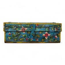 Vintage Metal Indian Hand Painted Travel Trunk Chest