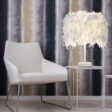 Table Lamp Feather Bedside Desk Night Light Lampshade Decor Bedroom White Lamps