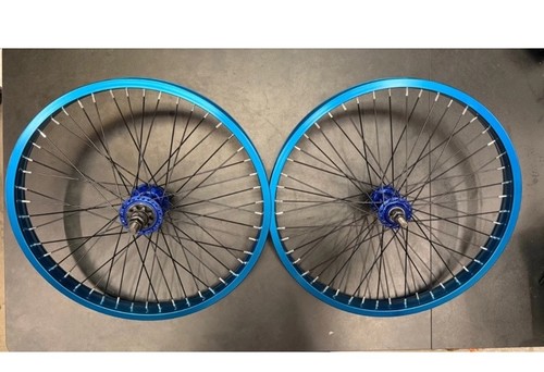 Blue bmx wheel set - bmx,