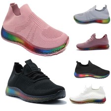 Womens Sock Trainers Sneakers Ladies Slip On Jogging Rainbow Pumps Shoes UK 3-8