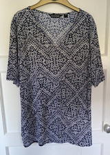 Nina Leonard Top ~ QVC ~ Navy/White Tiered Front ~ Exc Used Cond. Size Large