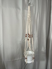 Macrame Handmade Plant Hanger Boho Beaded cream  34”,a