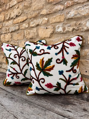 Hand embroidered crewel pair - embroidered,