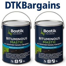 2x 5L Bostik Bituminous Mastic All Weather Roof Waterproof Black 10L