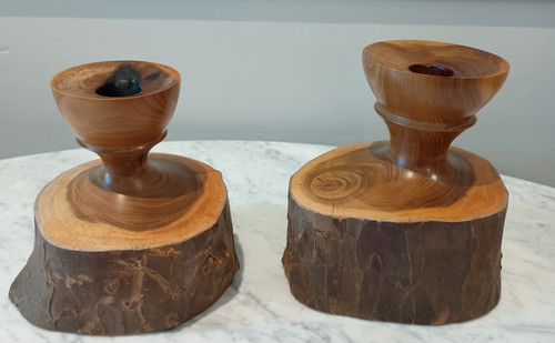 Rustic wood turned candle - wood,