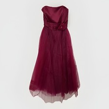 True Bride Burgundy Tulle Midi Strapless Bridesmaid Dress - Size 12