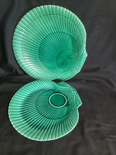 Vintage Wedgewood Etruria & Barlaston Green Majolica Shell Plates