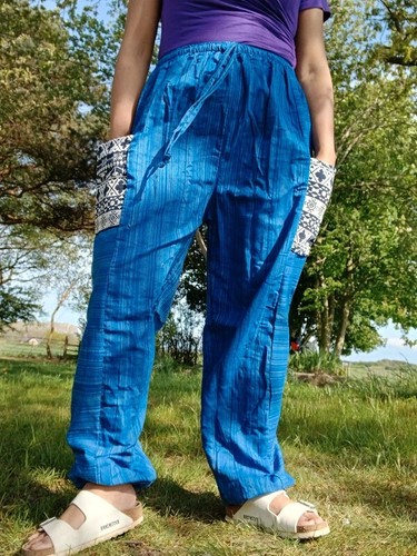 Blue summer trousers cotton - blue,