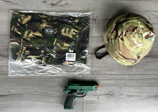 BOYS ARMY SOLDIER COSTUME TACTICAL VEST & HELMET OUTFIT KIDS 7-8 YRS BTP CAMO