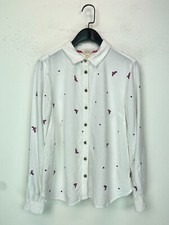 White Stuff White Bird Print Shirt Collared Button Up Long Sleeve UK 10