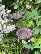 Bird Feeder Flower Stake - Dish Table Birdbath - Cast Iron Garden Gift Ornament