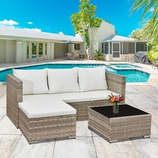 Rattan Garden Furniture Sofa Set Dove Grey With White Cushions Collect NN5 