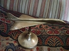 Vintage Brass Model of Concorde Airplane with Stand