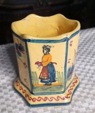Henriot Quimper Faience Yellow Ground Hand Painted Petit Breton Small Vase