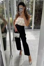 Zara Floral Jumpsuit Ecru & Black Textured Size Small Holiday Wedding 8618/752