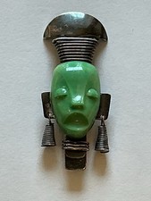 Vintage 1940s Charles Horner Casein Plastic & Chrome African Tribal Mask Brooch