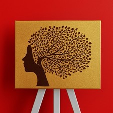 Sparkling Glamorous Woman Silhouette Tree Branches Leaves Wall Canvas Art