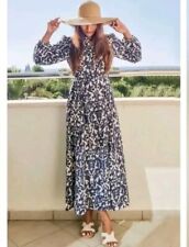 Zara Navy White Paisley Floral Emilie Belted Midi Shirt Dress, L, 5216/045 VGC