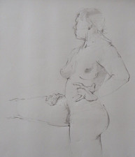 Hand Drawn Pencil Medium Life Drawing Study of a Female Nude in a Standing Pose