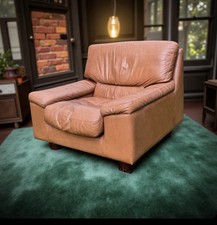 Vintage Tetrad Tan Leather  Armchair Mid Century Leatherette