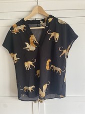 SHEIN Black Leopard Big Cat Animal Print Blouse Top Size Small