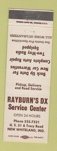 Matchbook cover rayburn s dx - matchbook,