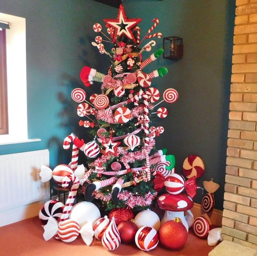 Red white glitter candy cane - white,