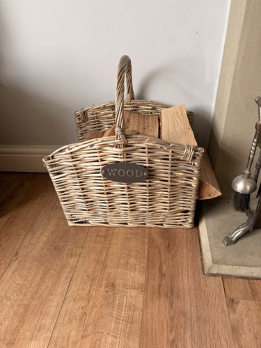 Beige wicker indoor log basket - beige,