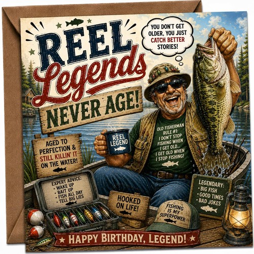 Fishing birthday card - birthday,