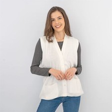 Balmoral Womens Jumper White Plain V-Neck Acrylic Sweater Knitwear Sleeveless