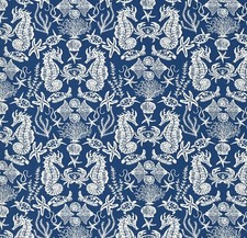 Aquarium Seahorse Navy Cotton