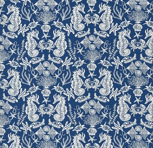 Aquarium seahorse navy cotton - seahorse,