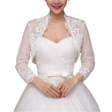 Women 3/4 Sleeve Wedding for Jacket Cape Floral Lace Trim Wrap Shrug Bolero Card